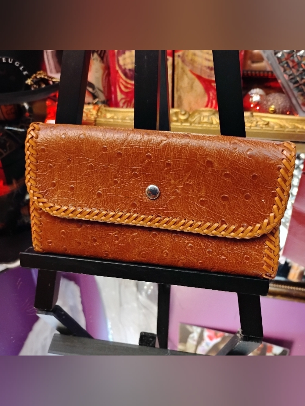 Vintage handmade leather wallet. Hand tooled.